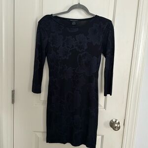 French Connection Blue quarter sleeve bodycon dress with flower appliqué